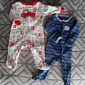 Carter's NB pajamas baby playsuit fire truck newborn pjs 2 pair footies 1 piece